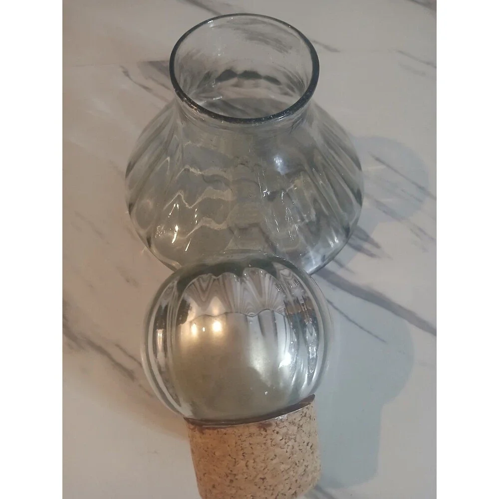 Vintage Hand-Blown Clear Ribbed Bottle/Decanter Mercury Glass Top 1980s Mexico